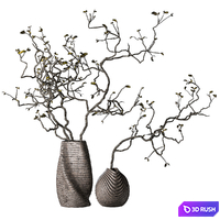 Dry branches with leaves in decorative vases