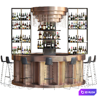 Bar counter with copper decor and strong alcohol. The pub