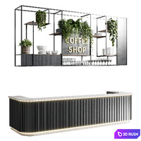 Coffee shop reception, Restaurant counter by hanging plant - 02