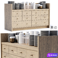 Mira restaurant cabinet with dishes V1 / Wooden waiter station with dishes