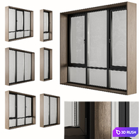 Black Modern Window with Wooden Frame - Windows Set 06