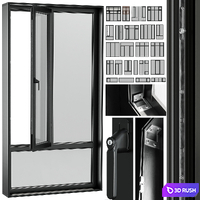 open window & close metal window with metal & leather blinds