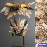 Hanging bouquet composition of dried flowers from pampas, suspension, dry palm leaf. 188.