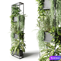 Narrow metal rack with indoor plants
