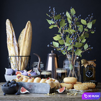 Kitchen set with bread and donuts