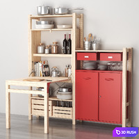 Ikea IVAR Shelving with table / cabinets / drawers and kitchen decor set