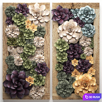 Vertical gardening home garden in a wall pot frame of succulents, Echeveria, painting. Set 54