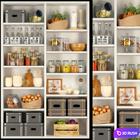 Closet in the pantry with products, spices and groceries in a classic style