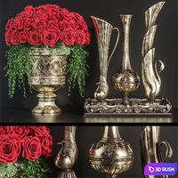 Decoration Set 23 Red Roses in antique vases.