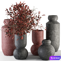Vase and Plant Red and Gray Decorative Set - Set 104