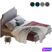 Bed Adona-Legs 160 Velvet Olive / Blue / Gray / Emerald double with pouffe Plidi