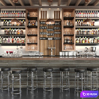 A large bar with alcohol and cocktails in ethnic style. Bar