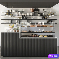 Design project of a coffee point with a refrigerator with desserts. Cafe