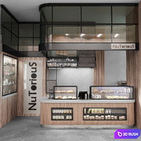 Design project of a cafe with a showcase of desserts and sweets. panel