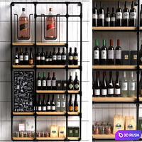 Wine shelf in a loft-style supermarket with a collection of red wine. Wine