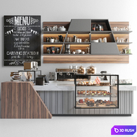 Design project of coffee point in loft style with desserts and sweets. Cafe
