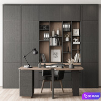 Home Office Desk and Library Gray Set - Office Furniture 286