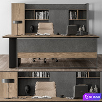 Boss Desk and Library Wood and Gray - Office Furniture 316