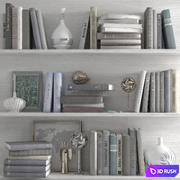 A set of books with a decor in bright tones on the shelves
