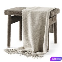 Wooden rattan ottoman / Wooden bench with wicker