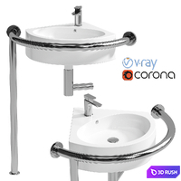 Sink DS IF35 corner 450x400x120 mm with handrail (right) and DS3 mixer Equipment for the disabled