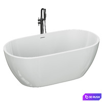 Free Standing Modern Oval Stone Bathtub Back to Wall Standard White