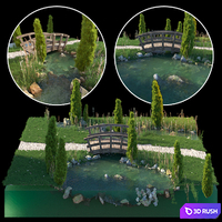 Stream and wooden bridge