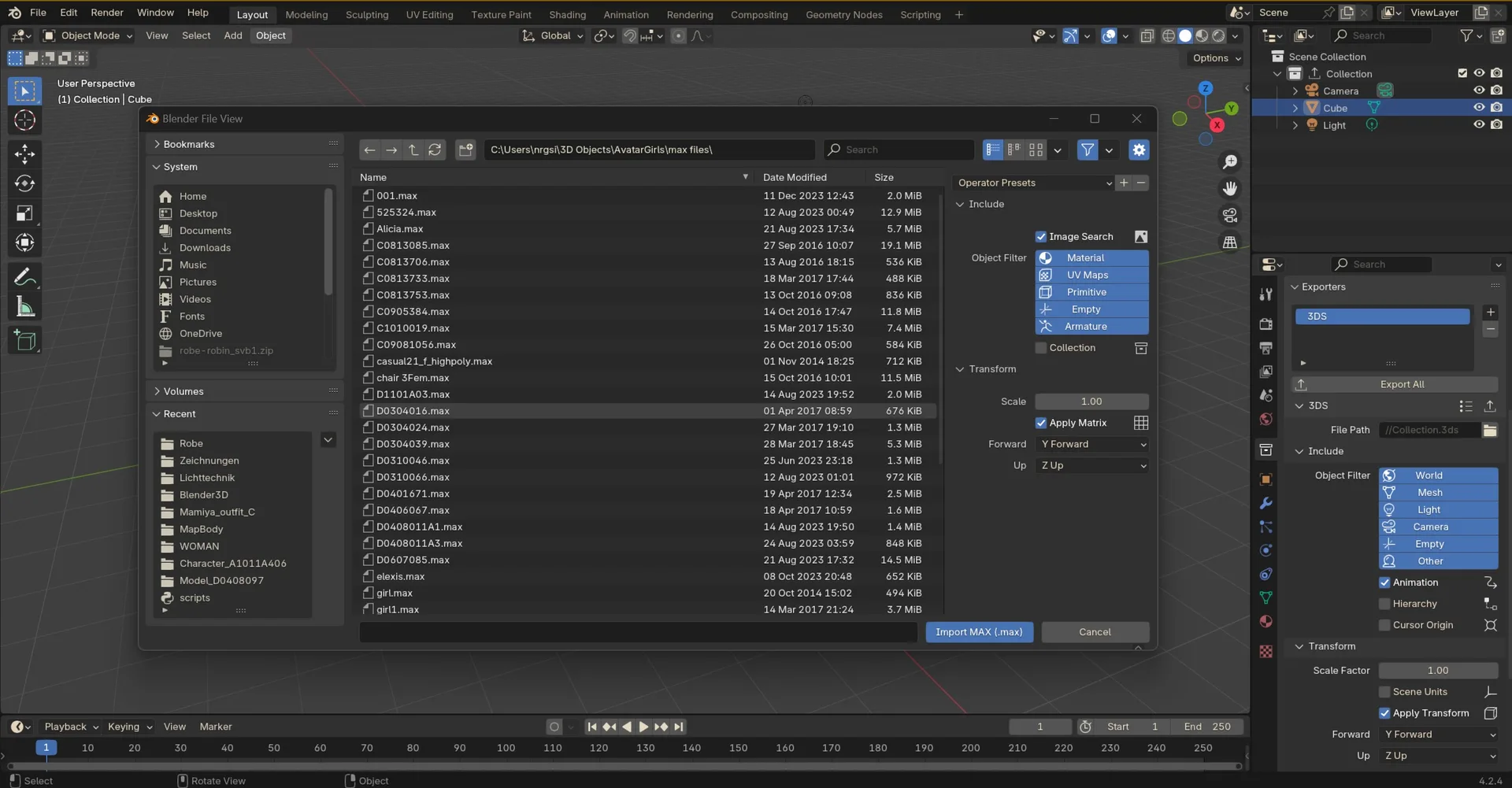 Import Autodesk MAX extension in Blender 4.2