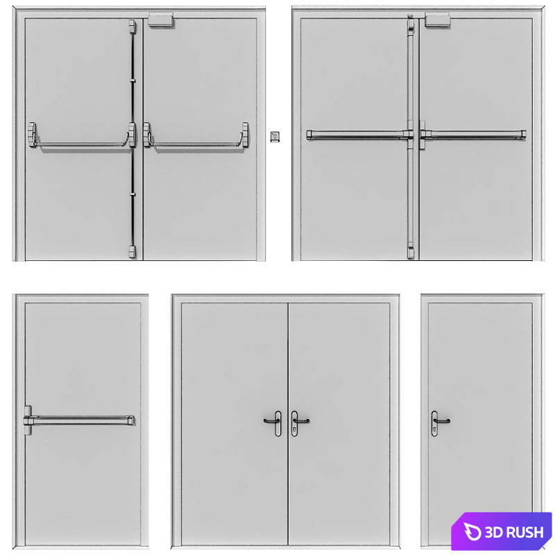 Metal swinging fire doors 3D Model Vray, Corona
