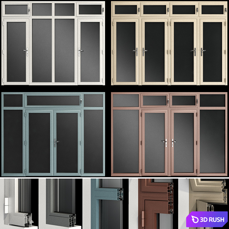 Stained aluminum doors 3D Model Vray, Corona