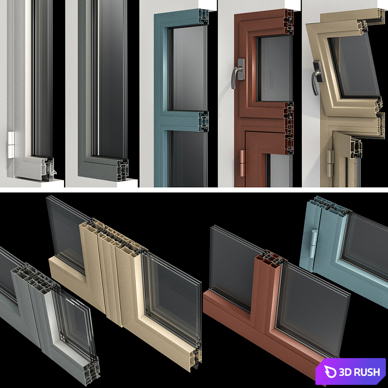 Stained aluminum doors 3D Model Vray, Corona