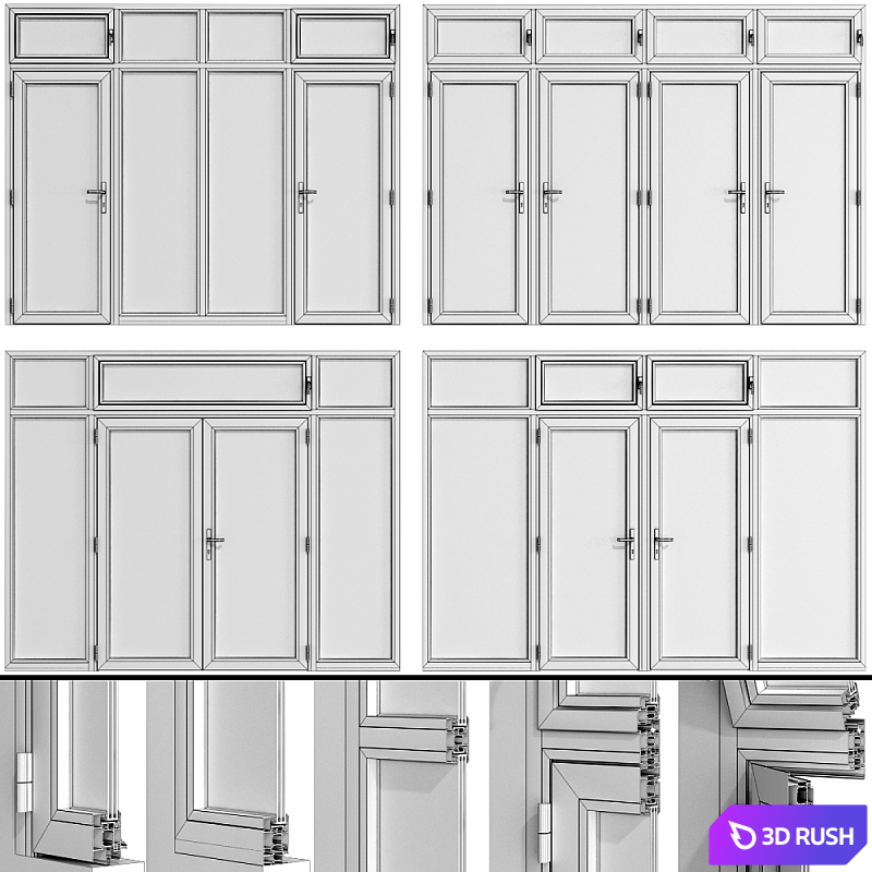 Stained aluminum doors 3D Model Vray, Corona