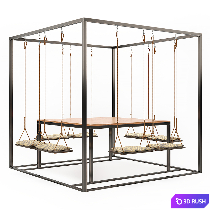 Garden swing table 3D Model Vray, Corona
