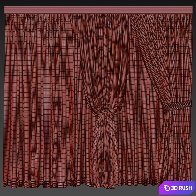 Herringbone Contrast Curtain Set with Beige Drapes and Trim 3D Model Vray, Corona