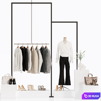 Clothes store showcase, mannequin, hanger, clothes, wardrobe