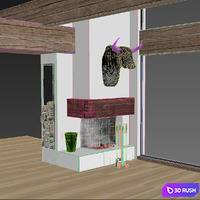 Corner fireplace 3D Model Vray
