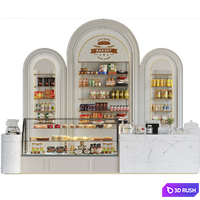 Design project of a coffee house in a classic style with a showcase with desserts and sweets