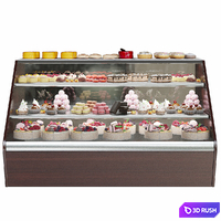 Confectionery. Refrigerator with sweets and desserts. Cake