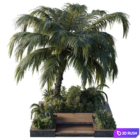 Garden pot tree palm bush fern grass concrete base Collection Outdoor plant 102