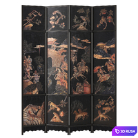 Chinese Four-Panel Lacquered Coromandel Panel Screen