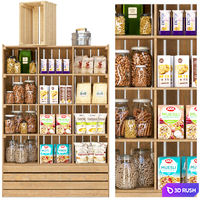 Showcase in a supermarket with nuts, cereals and dry breakfasts