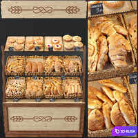 Showcase with pastries for shop and cafe. Bread