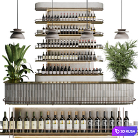 Reception Desk for Restaurant and Caffe with cabinet wine rack set 08