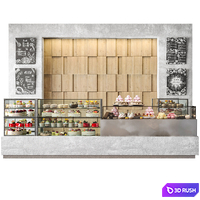Modern coffee shop with display case with desserts and sweets