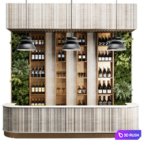 Reception Desk for Restaurant and Caffe with cabinet wine rack set 09