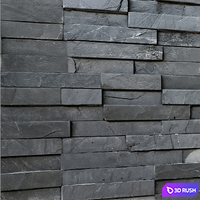 Decorative stone, wall decor wild black slate in loft style, tiles 3D Model Vray