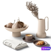 Decorative set 77 Coffee and newspaper 3D Model Corona