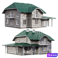 Two-story house in a classic style with facade stucco and columns 3D Model Corona
