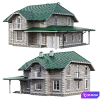 Two-story house in a classic style with facade stucco and columns 3D Model Corona