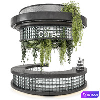 Coffee Reception Desk With Plants - Restaurant Set 2039